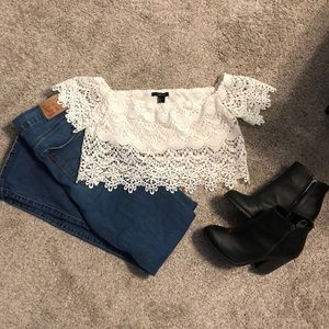 Lace Off The Shoulder Crop Top